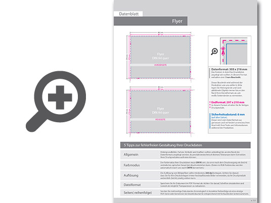 Product Bild multiloft-flyer_din_a4_quer_(29_7_cm_x_21_0_cm)_einseitig_folienkaschiert_matt_und_einseitiger_hei__folienpr__gung_silber__4_4_farbig_(beidseitiger_druck)