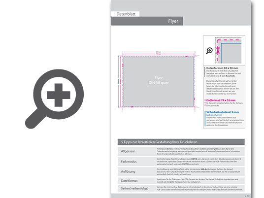 Product Bild multiloft-flyer_din_a8_quer_(7_4_cm_x_5_2_cm)_mit_beidseitiger_softfeel-folie_und_einseitiger_hei__folienpr__gung_silber__4_4_farbig_(beidseitiger_druck)