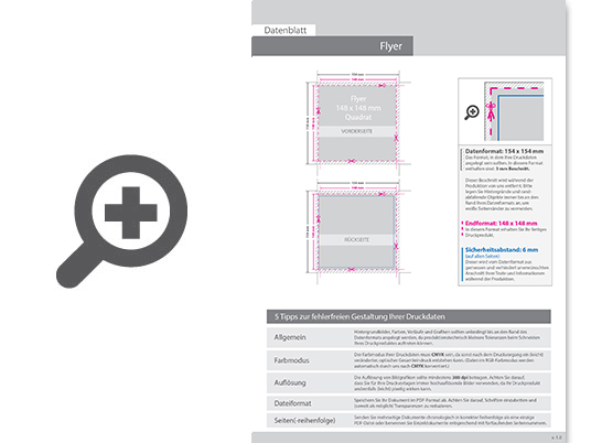 Product Bild multiloft-flyer_quadrat_14_8_cm_x_14_8_cm_beidseitig_folienkaschiert_gl__nzend_und_einseitiger_hei__folienpr__gung_silber__4_4_farbig_(beidseitiger_druck)
