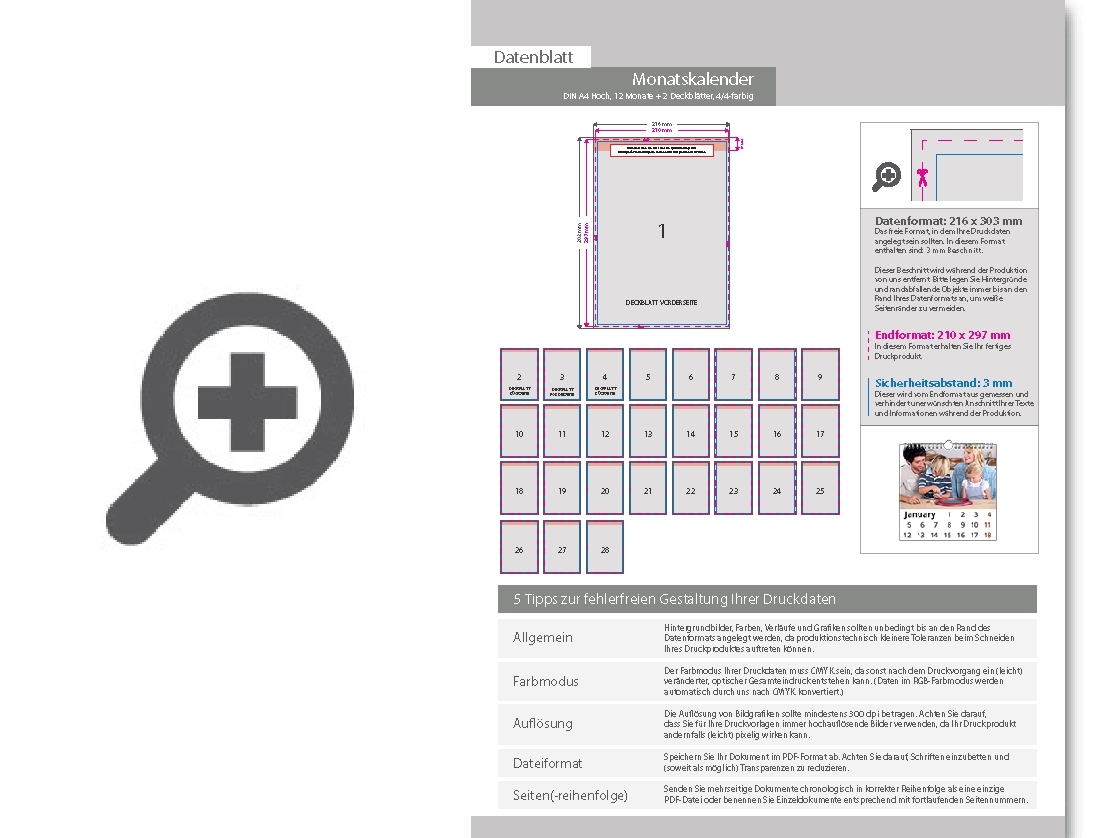 Product Bild monatskalender_14_blatt_(12_monate_+_2_deckbl__tter)__beidseitig_bedruckt_4_4_farbig__din_a4_hoch_(210_x_297_mm)
