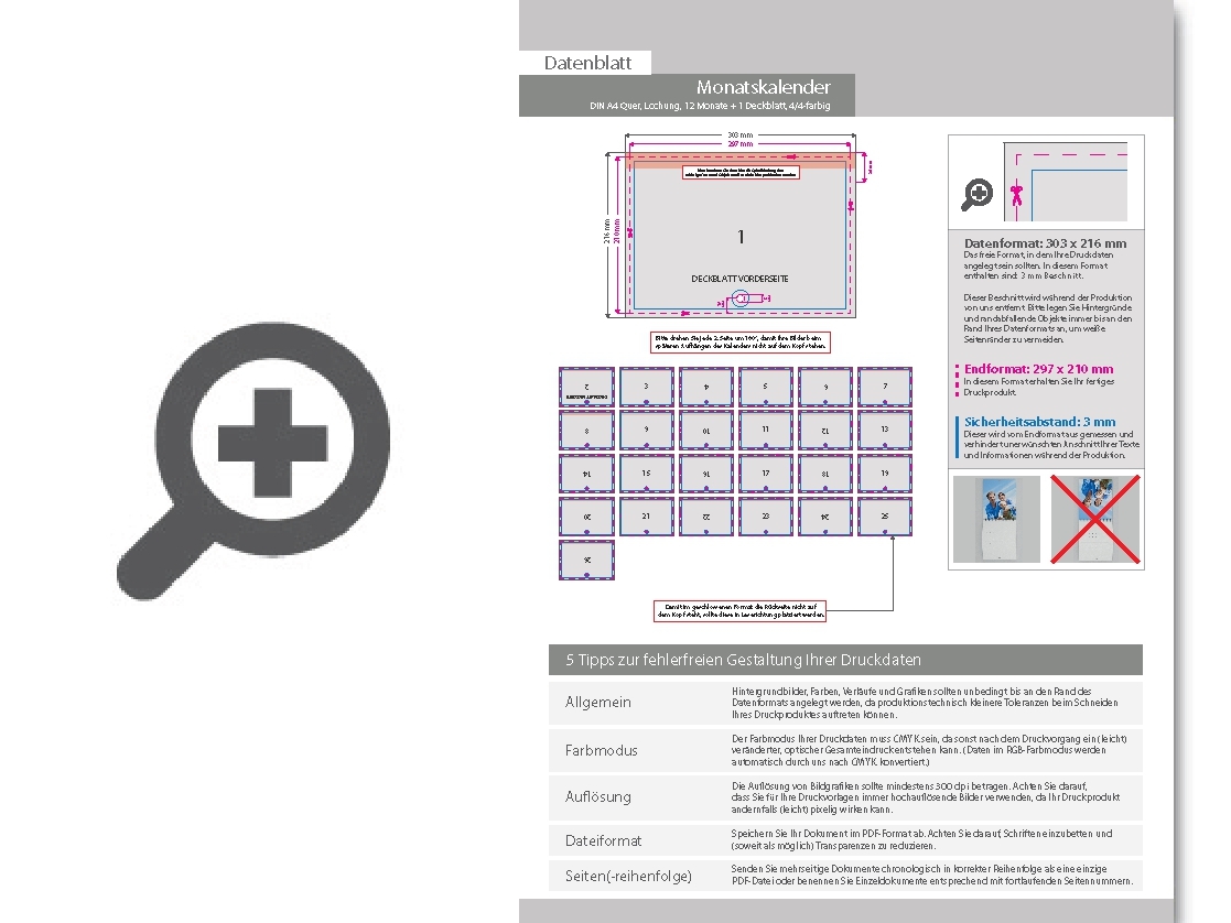 Product Bild monatskalender_mit_lochung_13_blatt_(12_monate_+_deckblatt)__beidseitig_bedruckt_4_4_farbig__din_a4_quer_(297_x_210_mm)