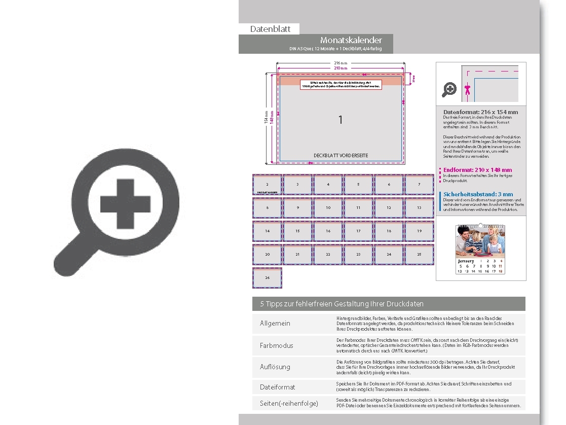 Product Bild monatskalender_13_blatt_(12_monate_+_deckblatt)__beidseitig_bedruckt_4_4_farbig__din_a5_quer_(210_x_148_mm)