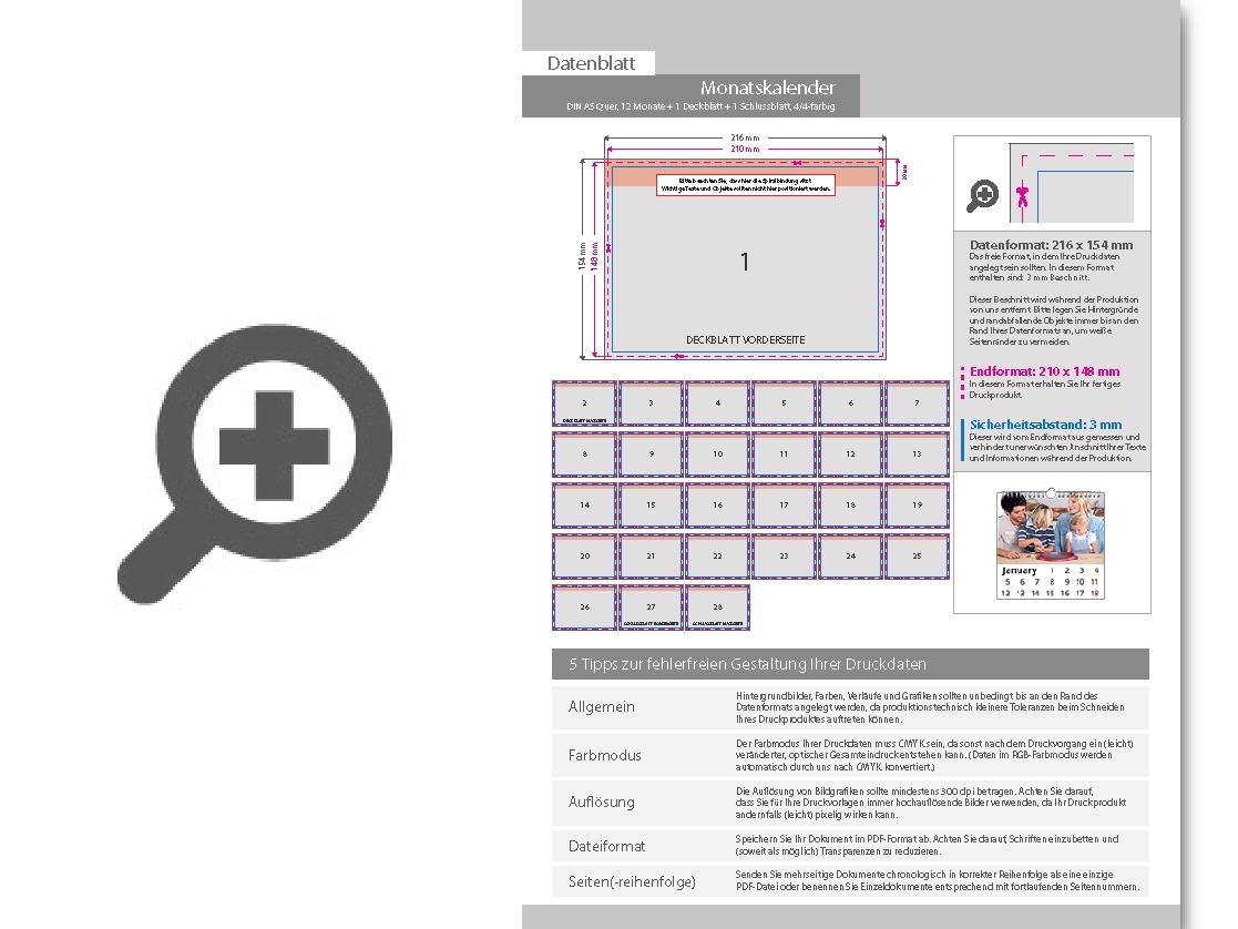 Product Bild monatskalender_14_blatt_(12_monate_+_1_deckblatt_+_1_schlussblatt)__beidseitig_bedruckt_4_4_farbig__din_a5_quer_(210_x_148_mm)