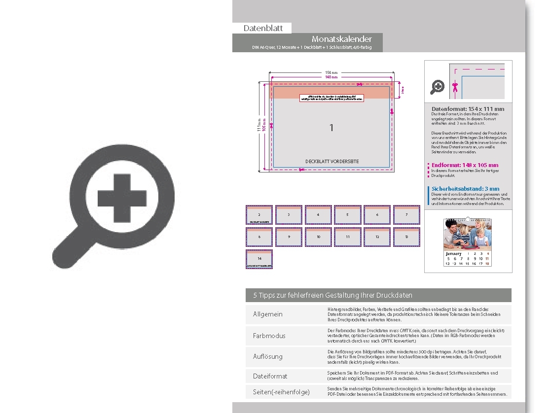 Product Bild monatskalender_14_blatt_(12_monate_+_1_deckblatt_+_1_schlussblatt)__einseitig_bedruckt_4_0_farbig__din_a6_quer_(148_x_105_mm)
