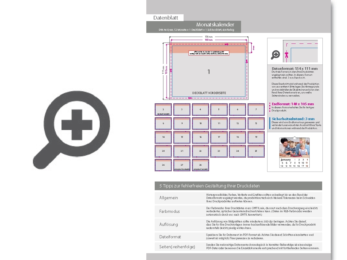 Product Bild monatskalender_14_blatt_(12_monate_+_1_deckblatt_+_1_schlussblatt)__beidseitig_bedruckt_4_4_farbig__din_a6_quer_(148_x_105_mm)