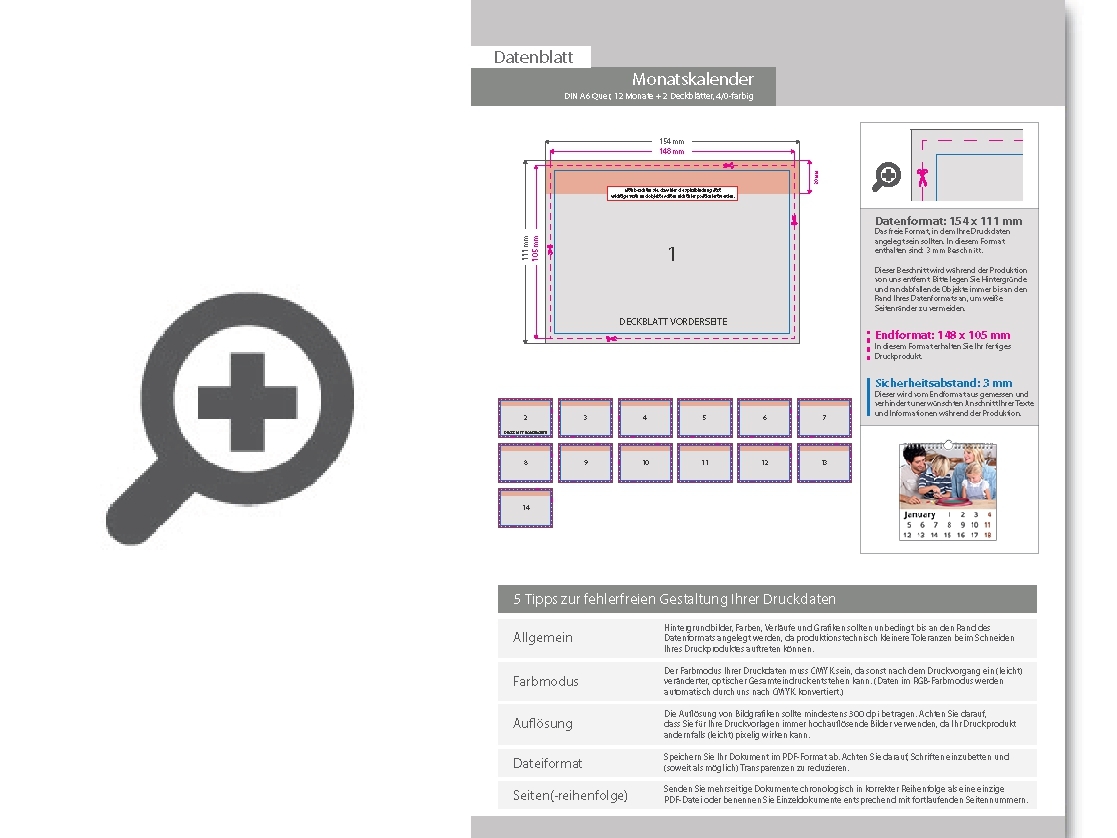 Product Bild monatskalender_14_blatt_(12_monate_+_2_deckbl__tter)__einseitig_bedruckt_4_0_farbig__din_a6_quer_(148_x_105_mm)