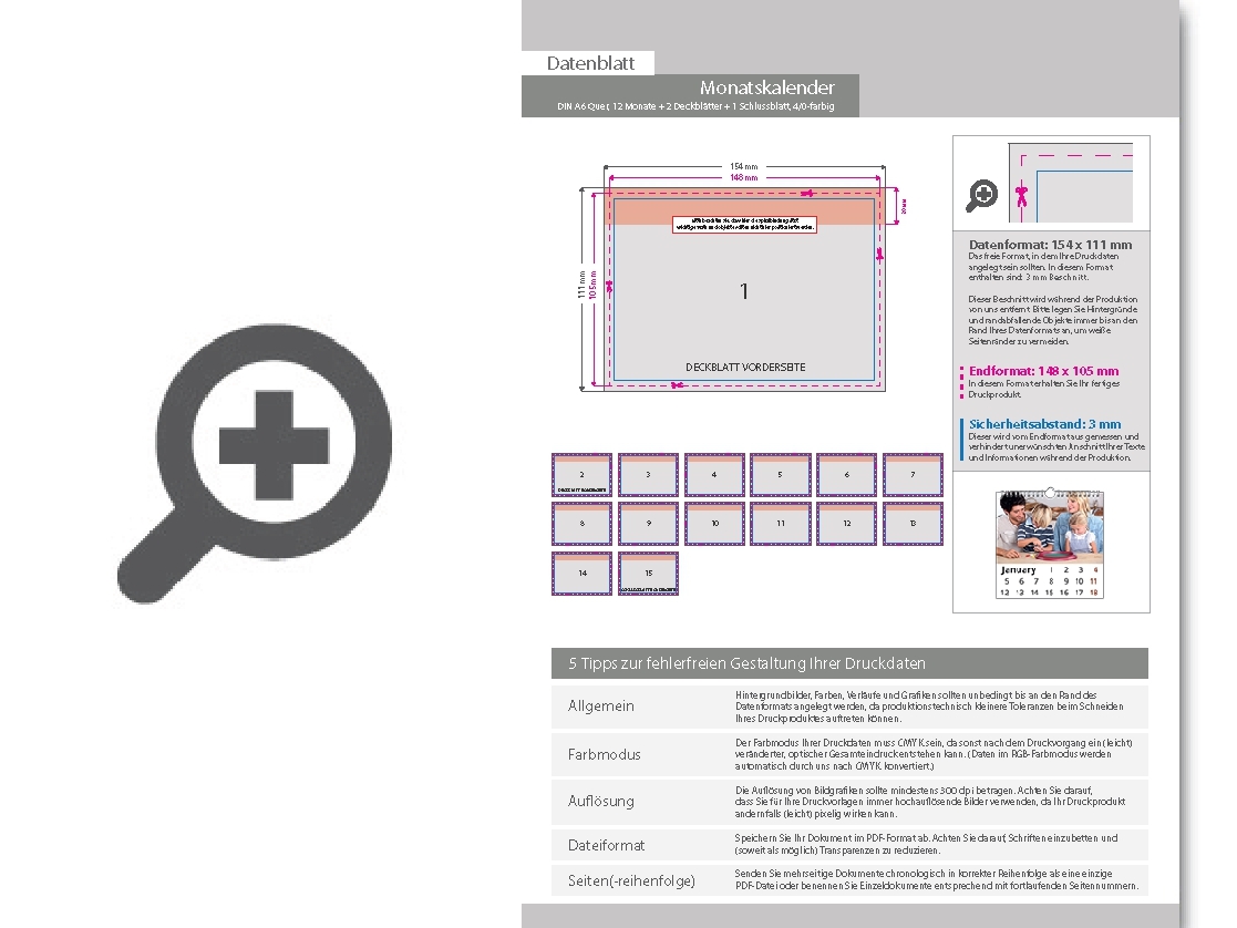 Product Bild monatskalender_15_blatt_(12_monate_+_2_deckbl__tter_+_1_schlussblatt)__einseitig_bedruckt_4_0_farbig__din_a6_quer_(148_x_105_mm)