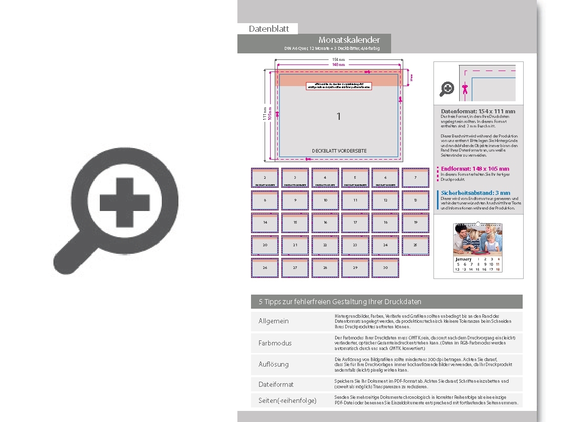 Product Bild monatskalender_15_blatt_(12_monate_+_3_deckbl__tter)__beidseitig_bedruckt_4_4_farbig__din_a6_quer_(148_x_105_mm)